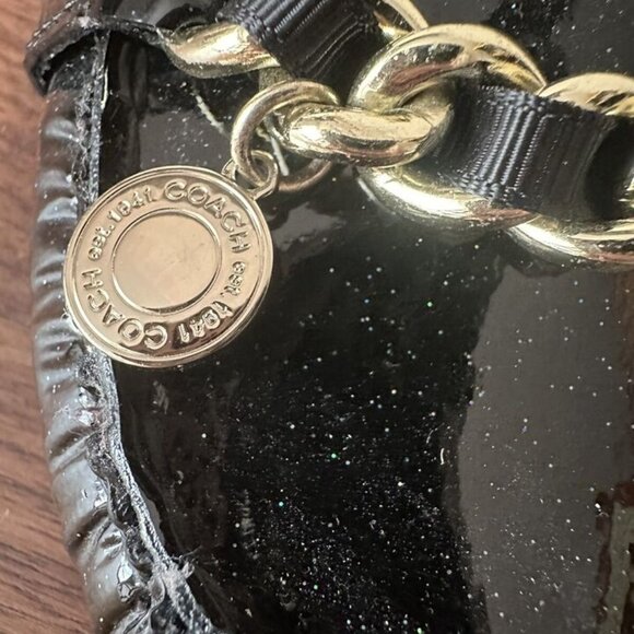 Coach Black Glitter Flats Loafers Drivers Charm Designer Patent Leather Size 6.5 - Picture 10 of 12